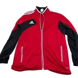Adidas Jacket Adult Large Red Black‎ Colorblock Full Zip 3 Stripe Knit Track